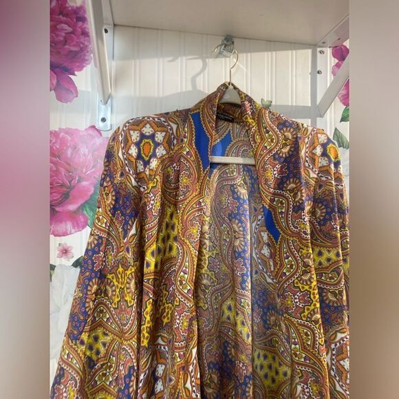 Cha Cha Vente Floral Open Front Lined Kimono Colorful Paisley Sz L - Picture 2 of 4